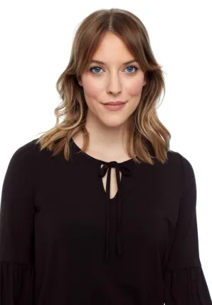 Bamboo Knit Long Sleeve Tie Neck Top
