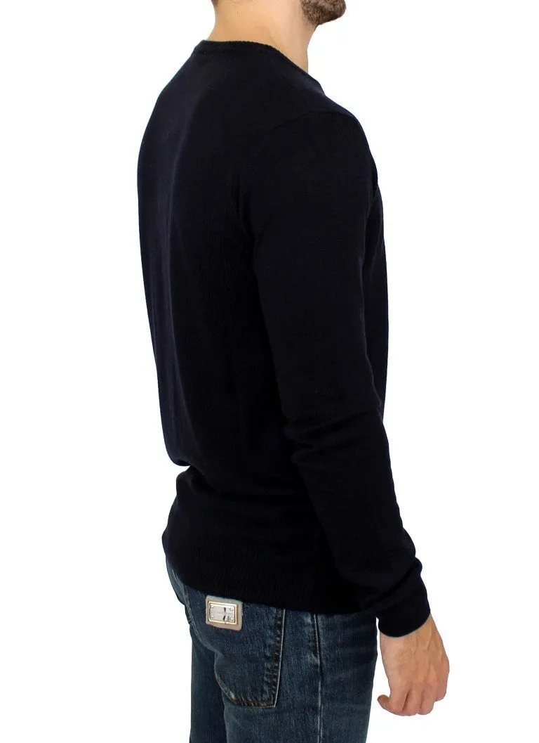Black Knitted Wool Blend Pullover Sweater
