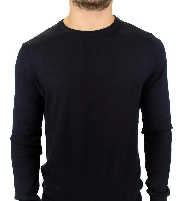 Black Knitted Wool Blend Pullover Sweater