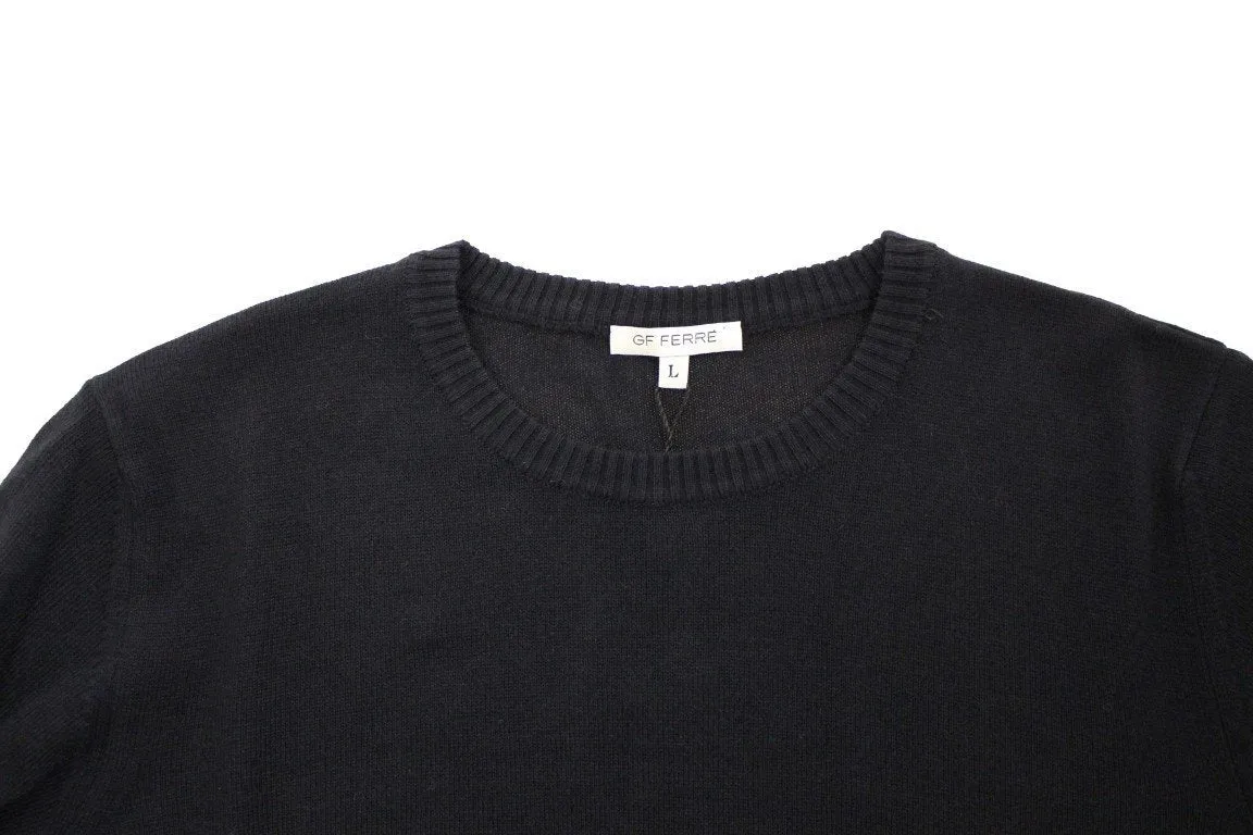 Black Knitted Wool Blend Pullover Sweater