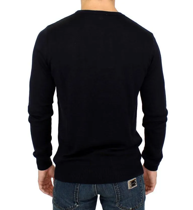 Black Knitted Wool Blend Pullover Sweater