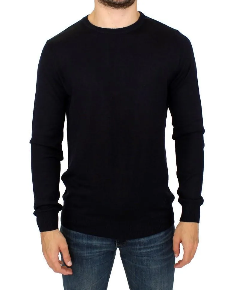 Black Knitted Wool Blend Pullover Sweater