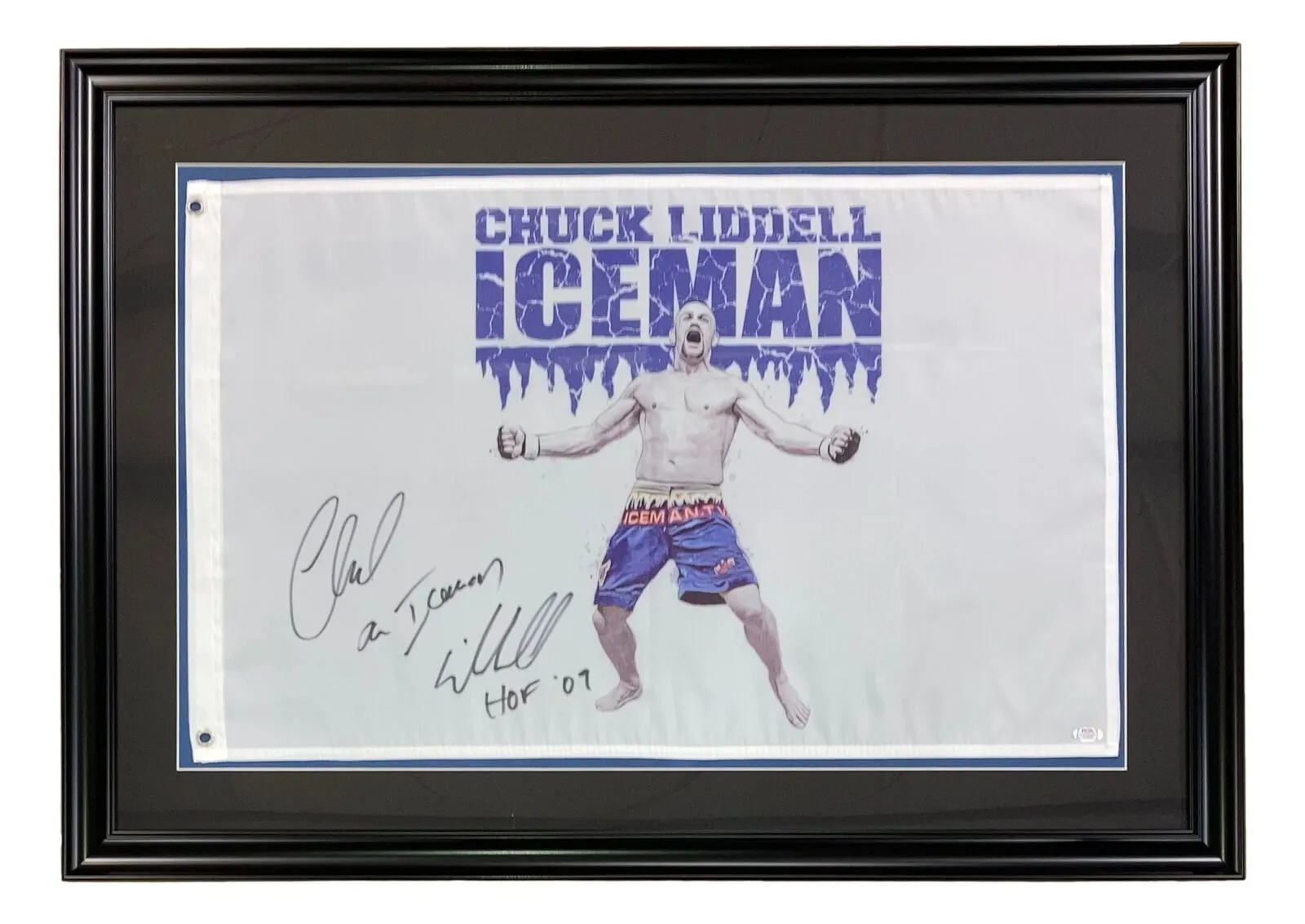 Chuck Liddell Signed Framed 18x30 UFC Flag Iceman HOF 09 Inscribed PSA/DNA