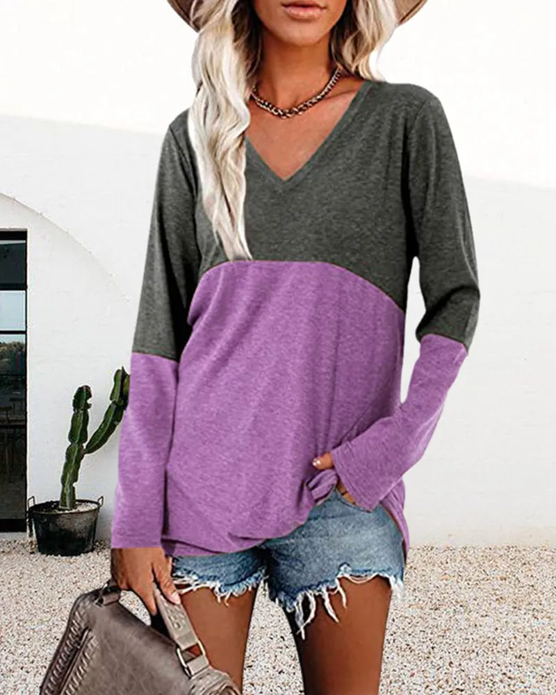 Contrast Panel Long Sleeve Top