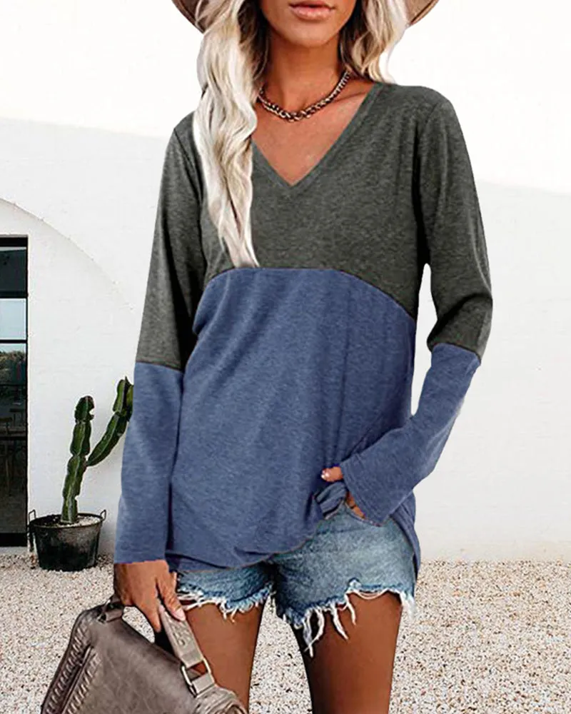 Contrast Panel Long Sleeve Top