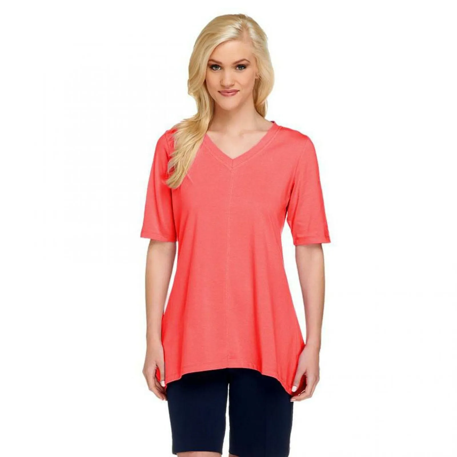 Denim & Co. Women's Perfect Jersey V-neck Trapeze Hem Knit Top
