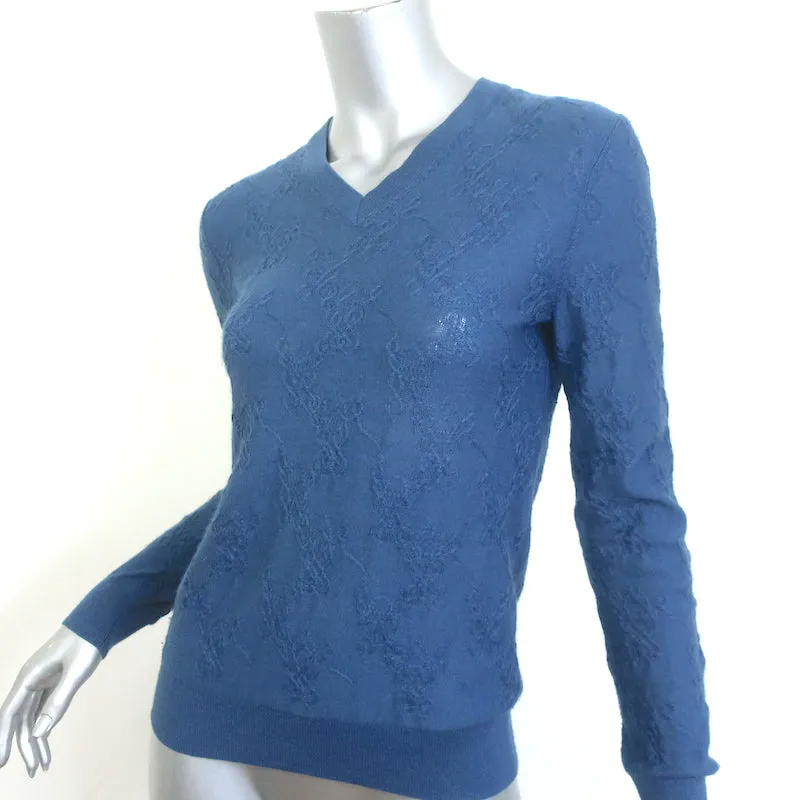 Hermes Embroidered Knit Sweater Blue Size 38 V-Neck Pullover