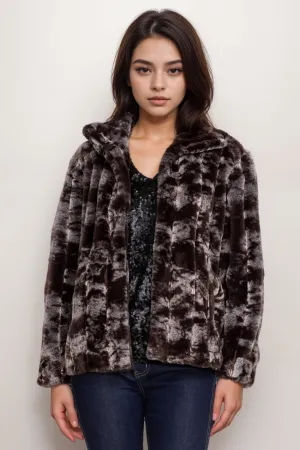 Johnny Was Workshop Brown Cropped Faux Fur Jacket W46624-9