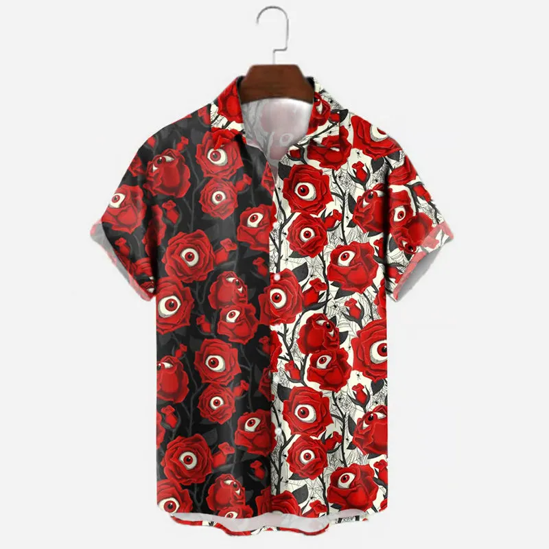 Men's Vintage Floral Print Collar Short Sleeve Shirt