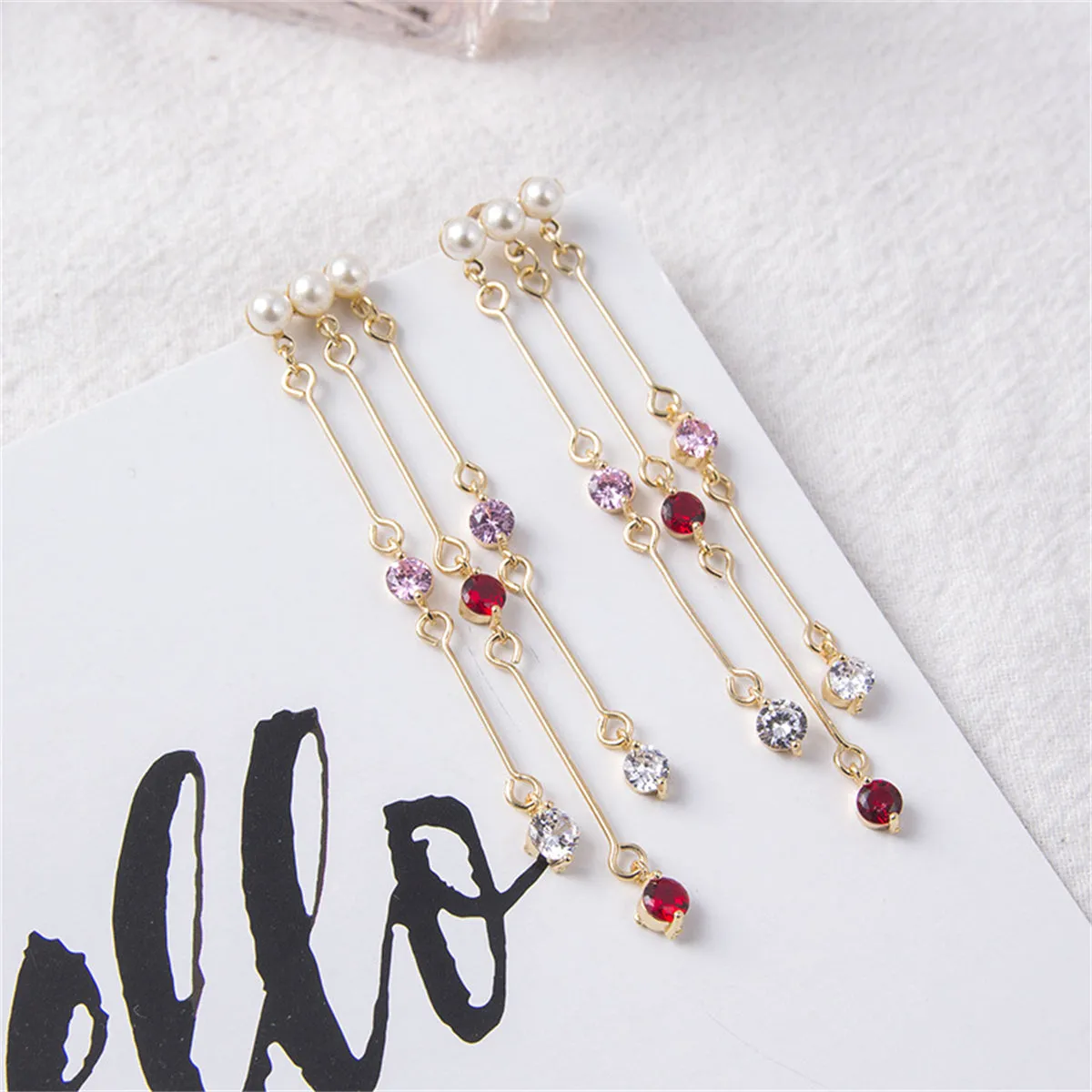 Pearl & Pink Cubic Zirconia 18K Gold-Plated Tassel Trio Drop Earrings