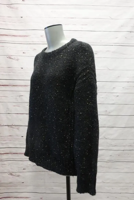 Sandro Sweater Gold-Flecked Black Wool Blend Size 2 Crewneck Pullover