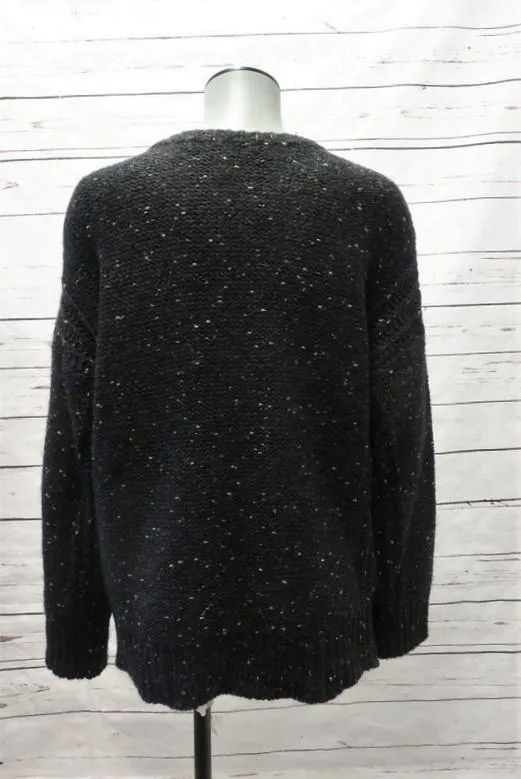 Sandro Sweater Gold-Flecked Black Wool Blend Size 2 Crewneck Pullover