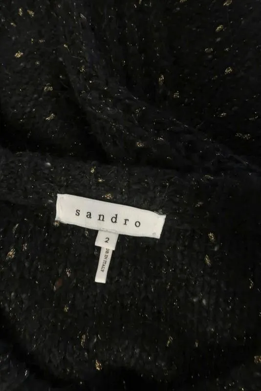 Sandro Sweater Gold-Flecked Black Wool Blend Size 2 Crewneck Pullover
