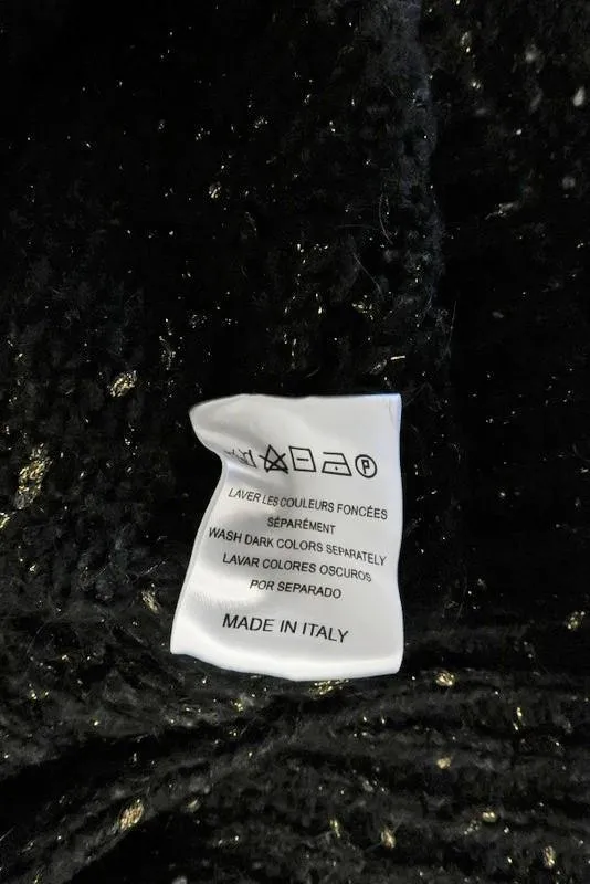 Sandro Sweater Gold-Flecked Black Wool Blend Size 2 Crewneck Pullover
