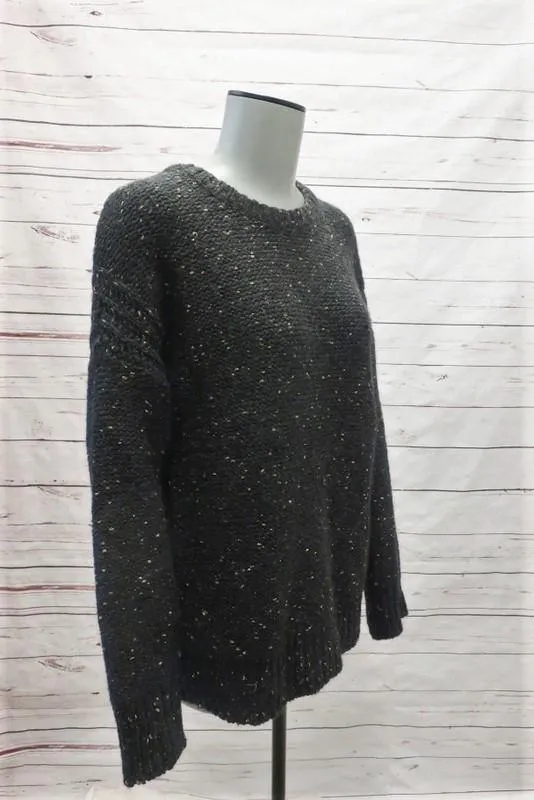 Sandro Sweater Gold-Flecked Black Wool Blend Size 2 Crewneck Pullover