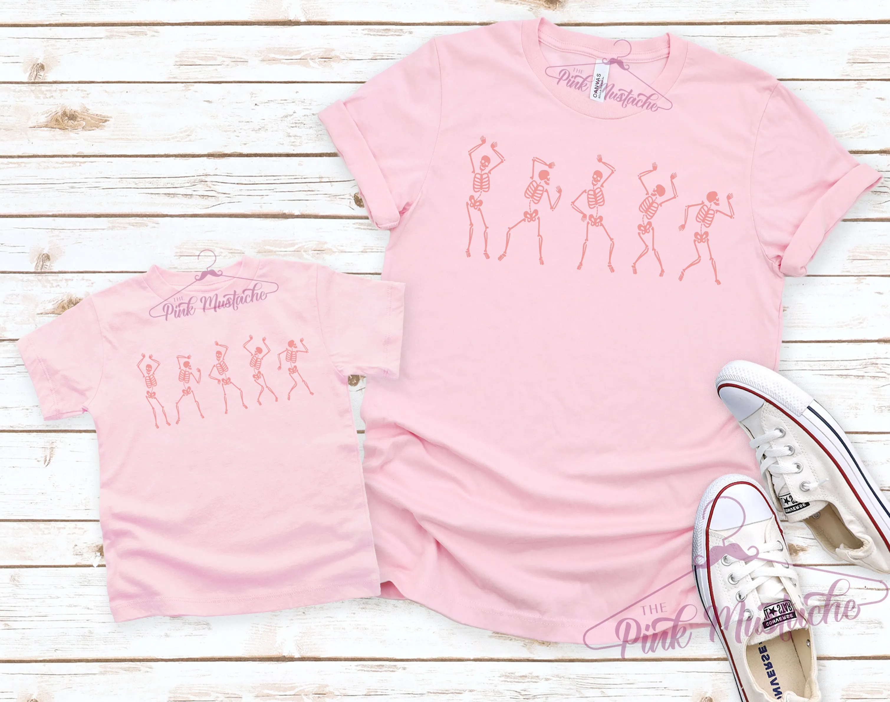 Toddler, Youth, and Adult Pink Dancing Skeletons Tee/ Softstyle Mommy and Me Tee