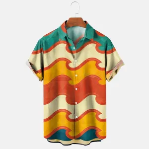 Vintage Hawaiian Colorblock Print Short Sleeve Shirt