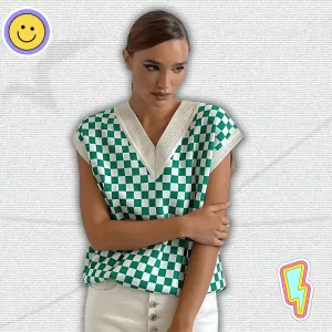 Y2K Plaid Knit Vest