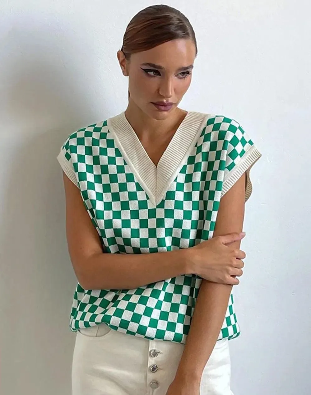 Y2K Plaid Knit Vest